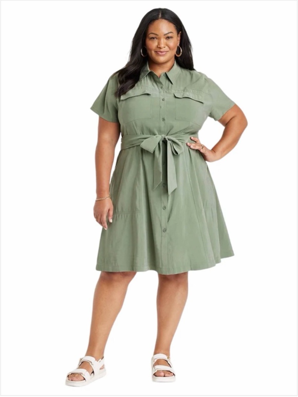 Ava & Viv Tie Front Utility Shirt Dress
